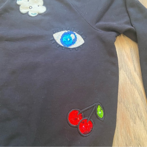 H&M Divided Black Sequin Patch Sweatshirt Size Small - Picture 5 of 12